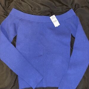 Express Off-Shoulder Sweater in Vibrant Blue